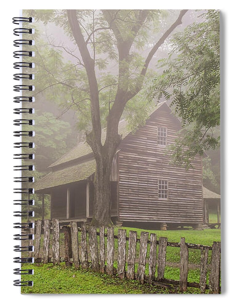 Cades Cove Spiral Notebook featuring the photograph The Tipton Place on a Foggy Morning by Marcy Wielfaert