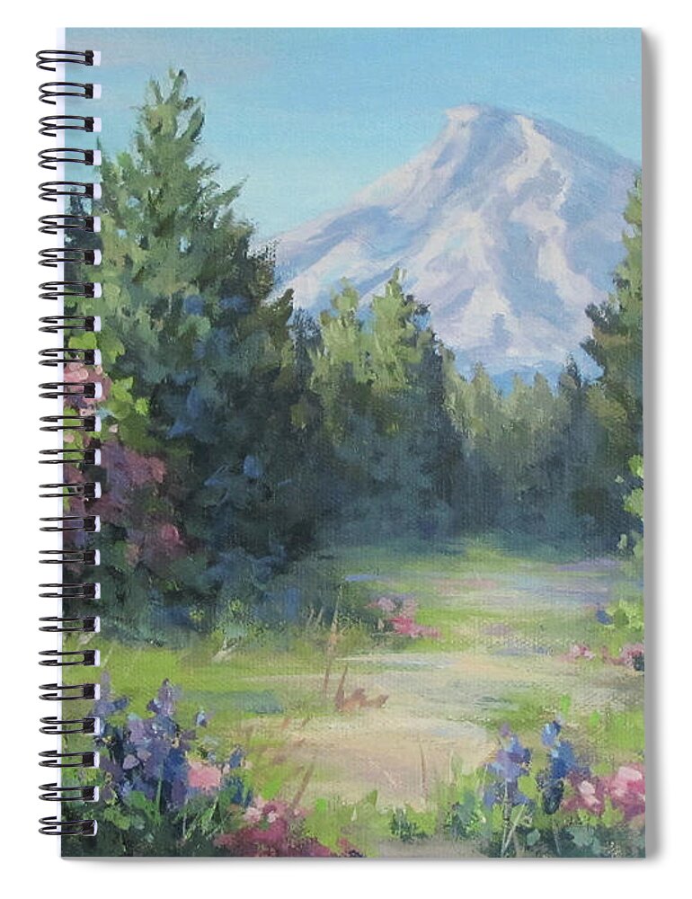 Mt Hood Spiral Notebook featuring the painting The View by Karen Ilari