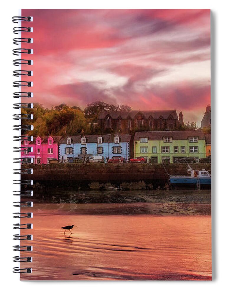 Barns Spiral Notebook featuring the photograph The Village of Portree Scotland at Sunset by Debra and Dave Vanderlaan
