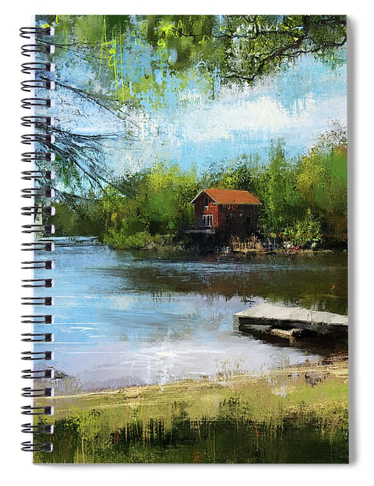 North Woods Spiral Notebook featuring the digital art The Writer's Cabin by Garth Glazier