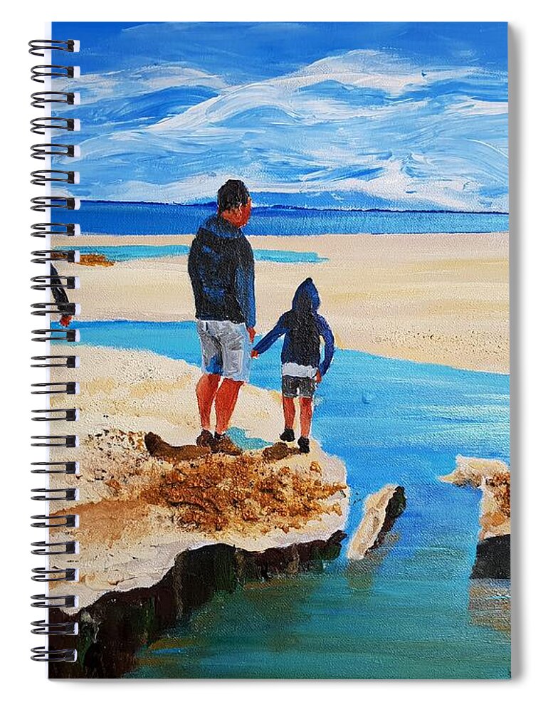 Family Spiral Notebook featuring the painting They love the sea's sounds by Eli Gross