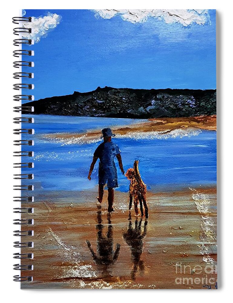 Child Spiral Notebook featuring the painting They Walked Together On The Shores Of The Sea by Eli Gross