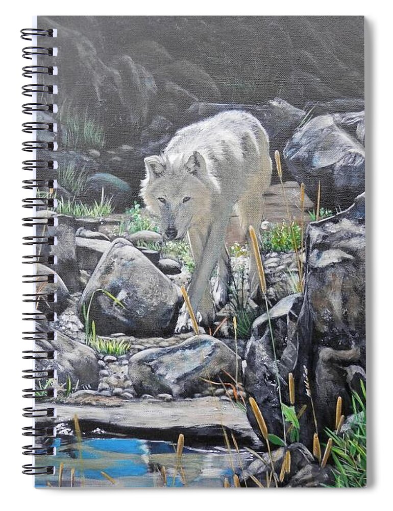Wolf Spiral Notebook featuring the painting Thirst of the Wolf by John Neeve
