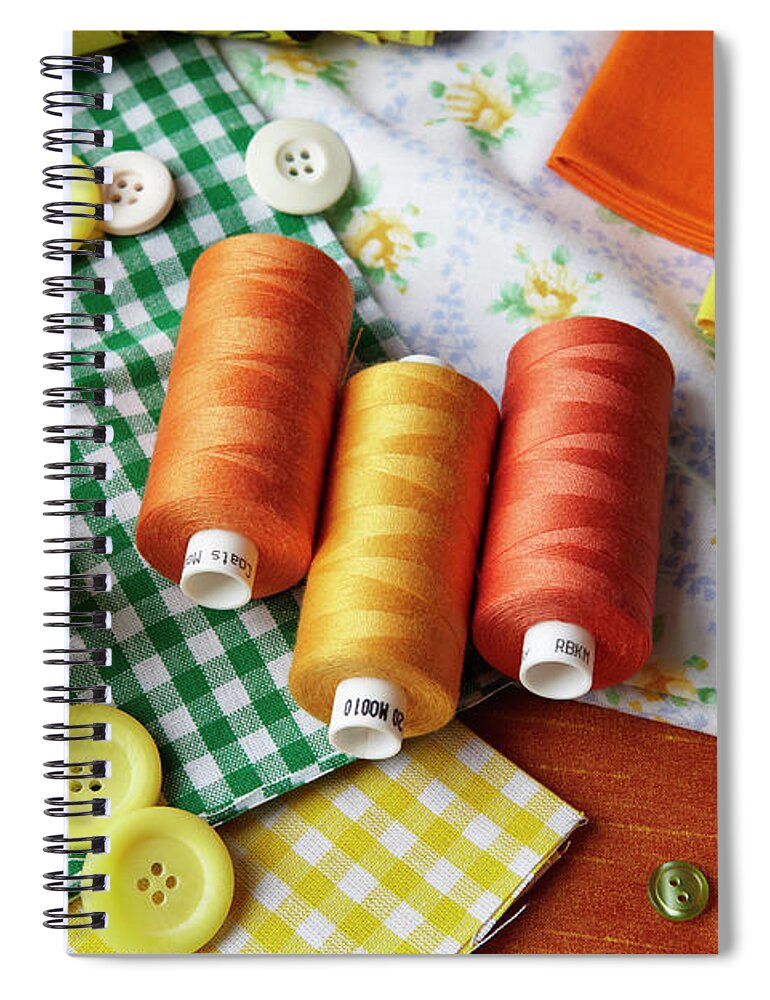 Working Spiral Notebook featuring the photograph Thread, Buttons, Measuring Tape On Desk by Debby Lewis-harrison