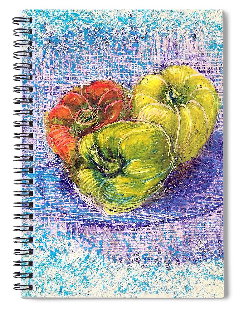 Three Capsicums Spiral Notebook featuring the drawing Three capsicums by Asha Sudhaker Shenoy