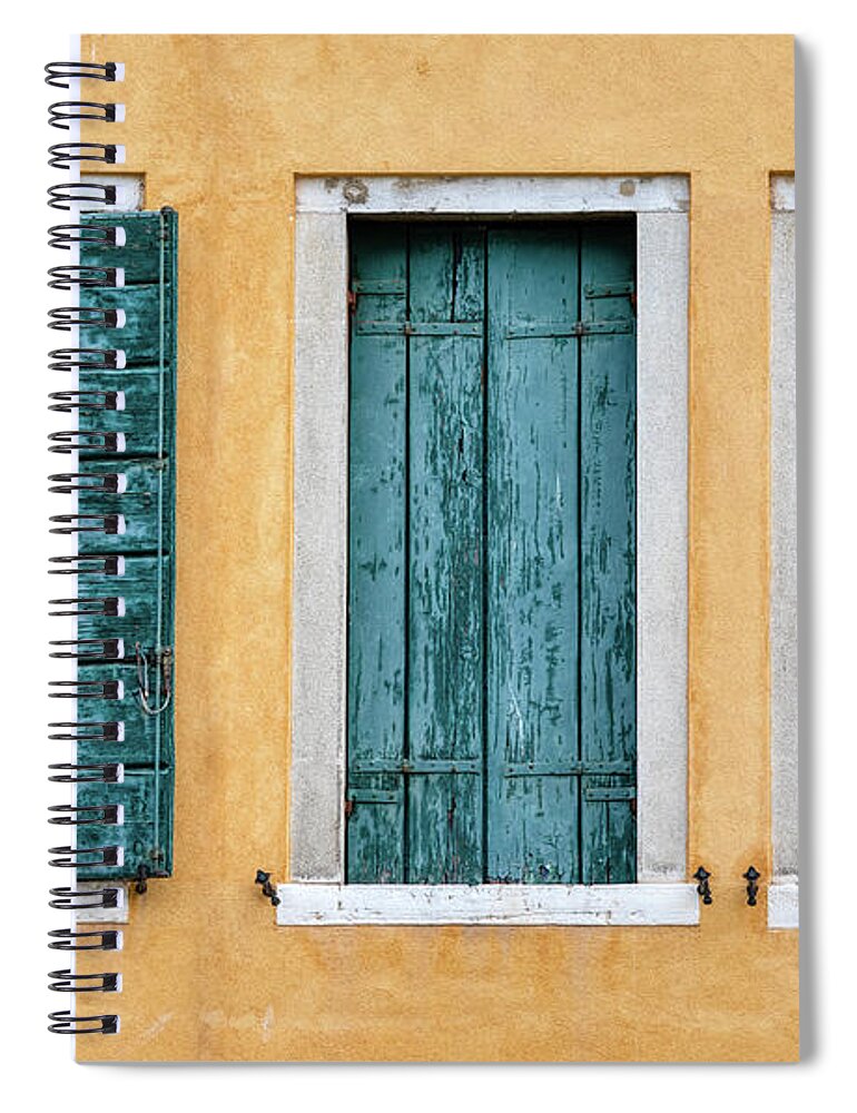 Venice Spiral Notebook featuring the photograph Three Green Windows of Venice by David Letts