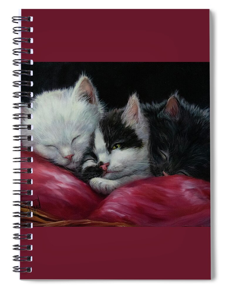 Kittens Spiral Notebook featuring the painting Three Little Kittens by Lynne Pittard