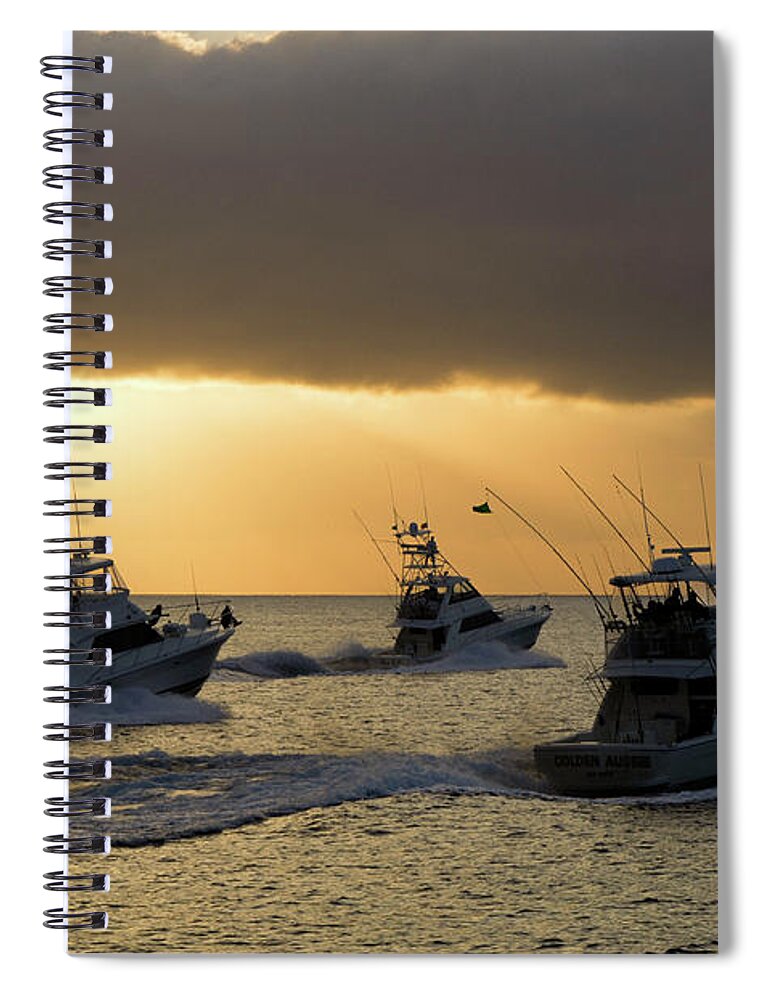 Fishing Spiral Notebook featuring the photograph Three sport fishing boats head out off Catalina island t by David Shuler