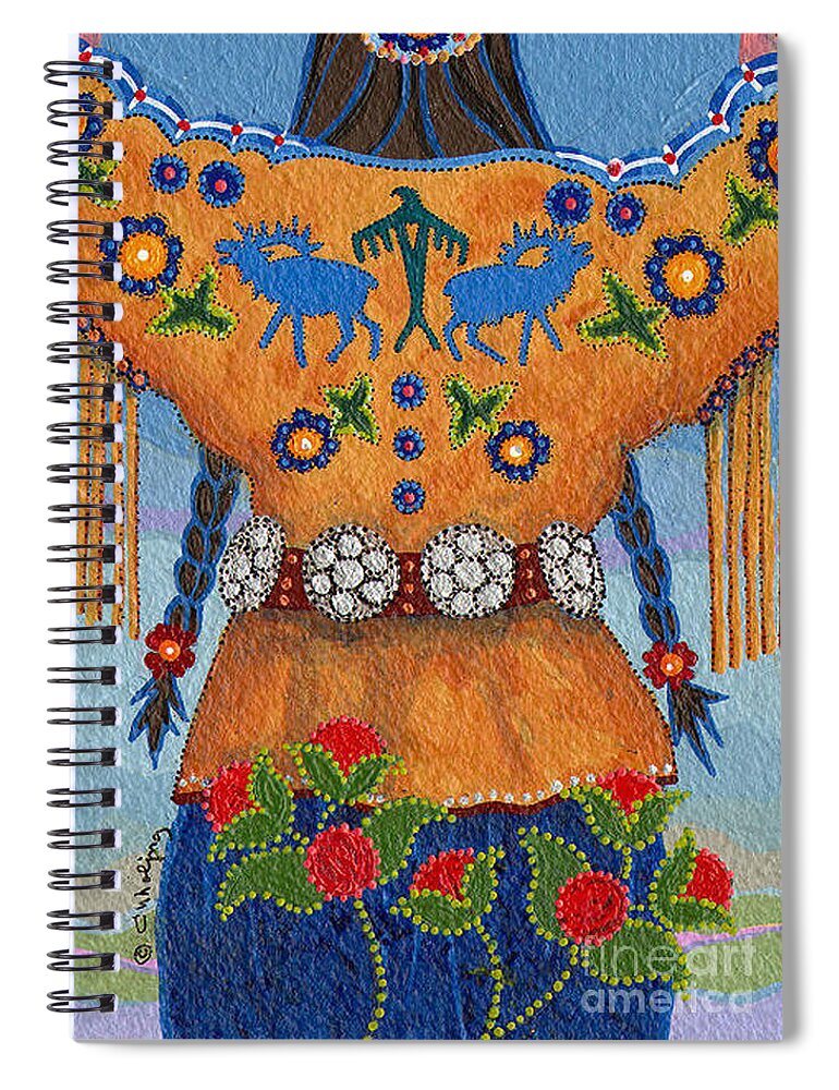 Native American Spiral Notebook featuring the painting Thunder Girl Fall by Chholing Taha