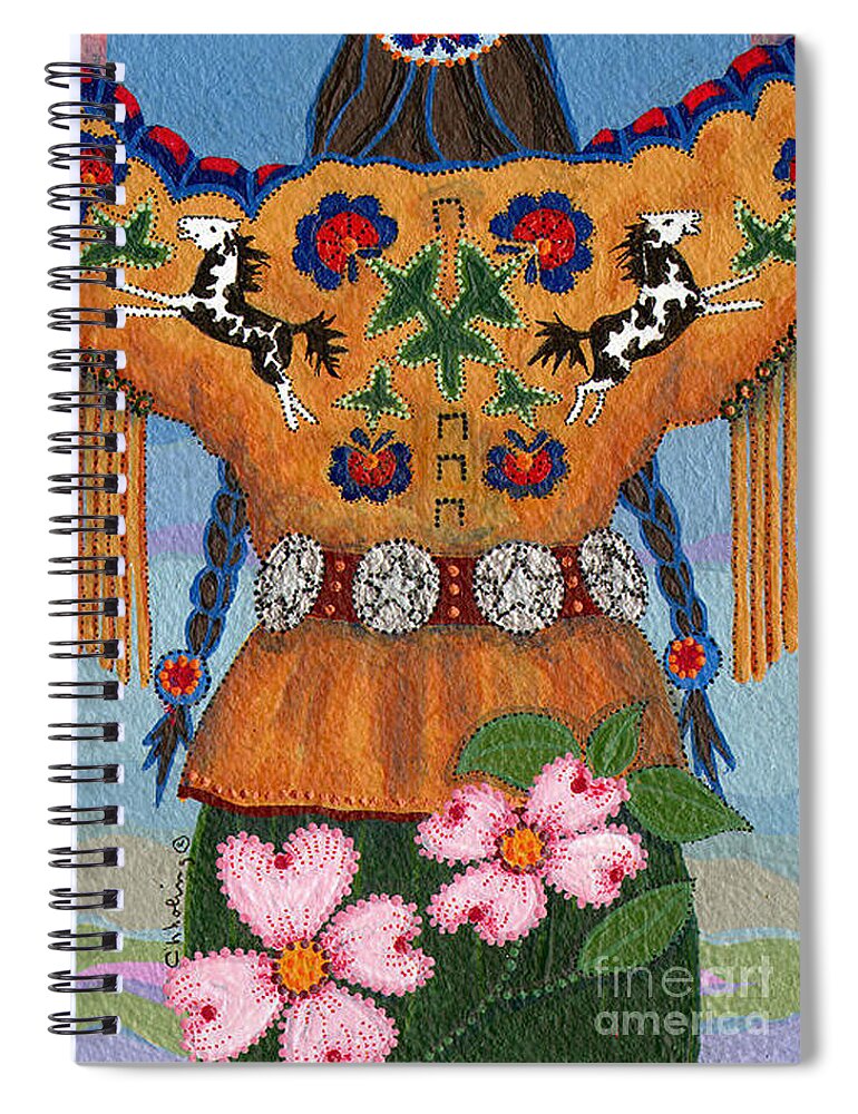 Native American Spiral Notebook featuring the painting Thunder Girl Spring by Chholing Taha