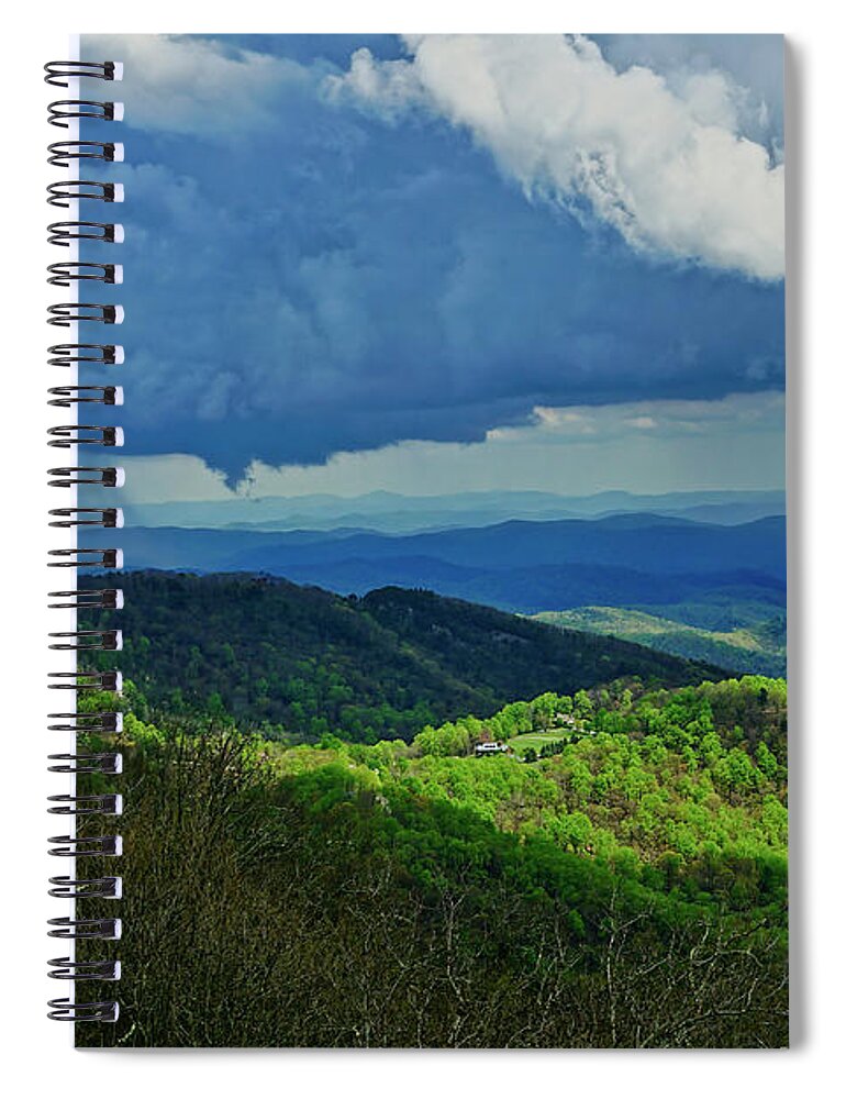 Thunder Mountain Spiral Notebook featuring the photograph Thunder Mountain Overlook distant rain by Meta Gatschenberger
