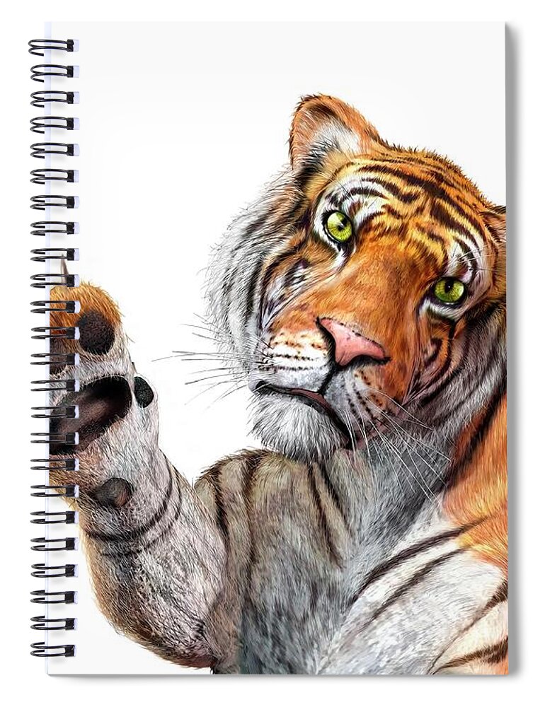 White Background Spiral Notebook featuring the digital art Tiger, Artwork by Leonello Calvetti