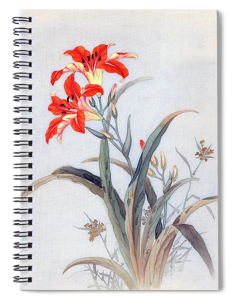 Chikutei Spiral Notebook featuring the painting Tiger Lily by Chikutei