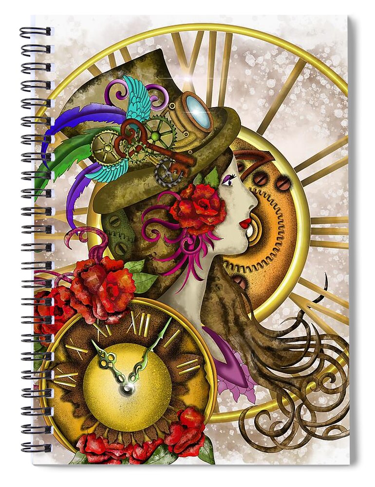 Steampunk Spiral Notebook featuring the painting Time Lady Steampunk by Patricia Piotrak