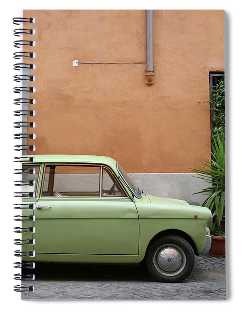 Italian Culture Spiral Notebook featuring the photograph Tiny Green Italian Vintage Car by Romaoslo