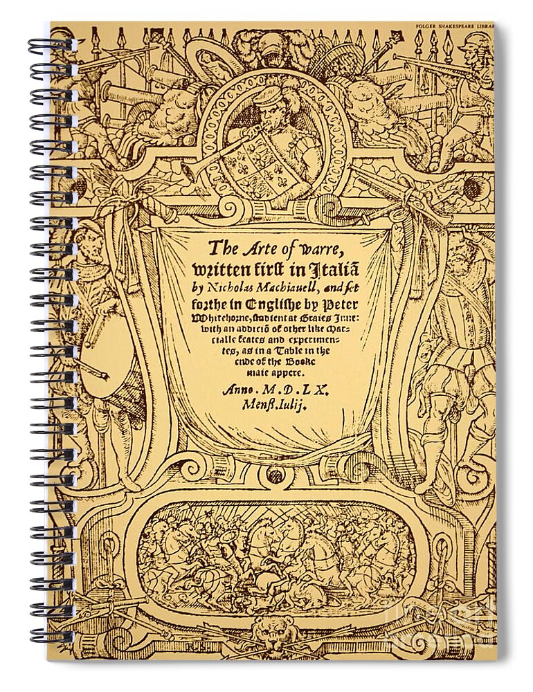 Diplomat Spiral Notebook featuring the drawing Title Page Of Art Of War In English, 1754 by Niccolo Machiavelli