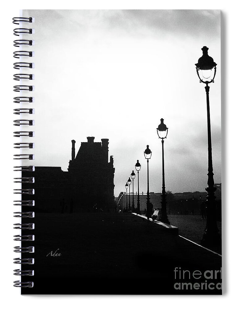 Paris Spiral Notebook featuring the photograph To the Tuileries Paris Lamps BW Vertical by Felipe Adan Lerma