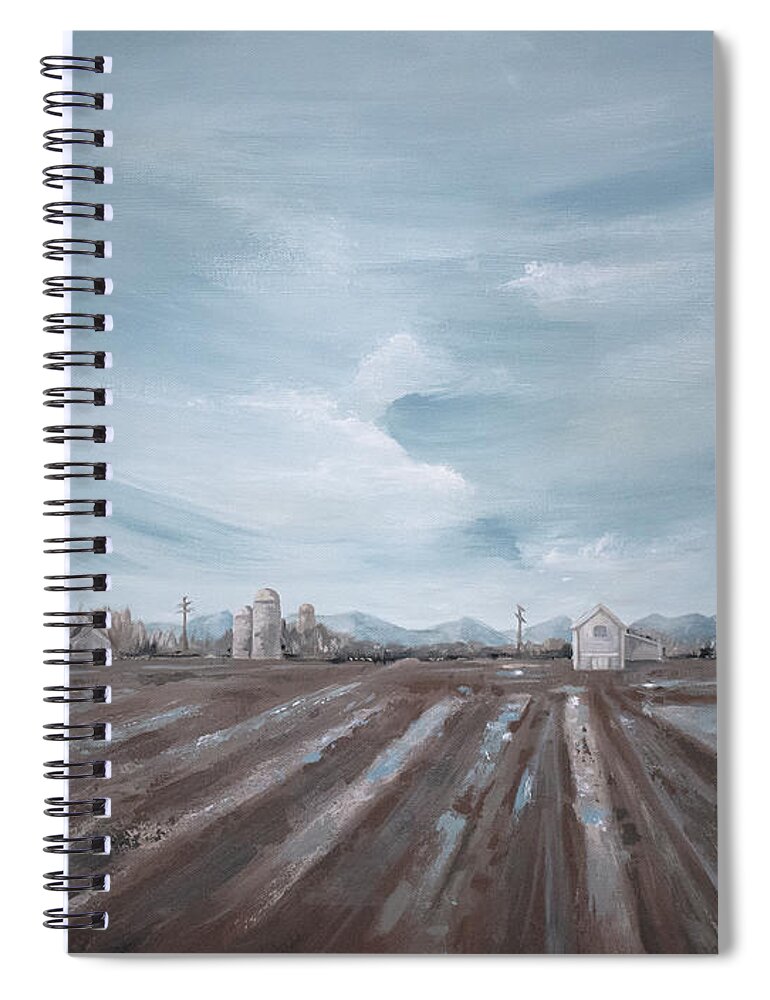 Landscape Spiral Notebook featuring the painting Too Wet to Plant - Lanscape Painting by Annie Troe
