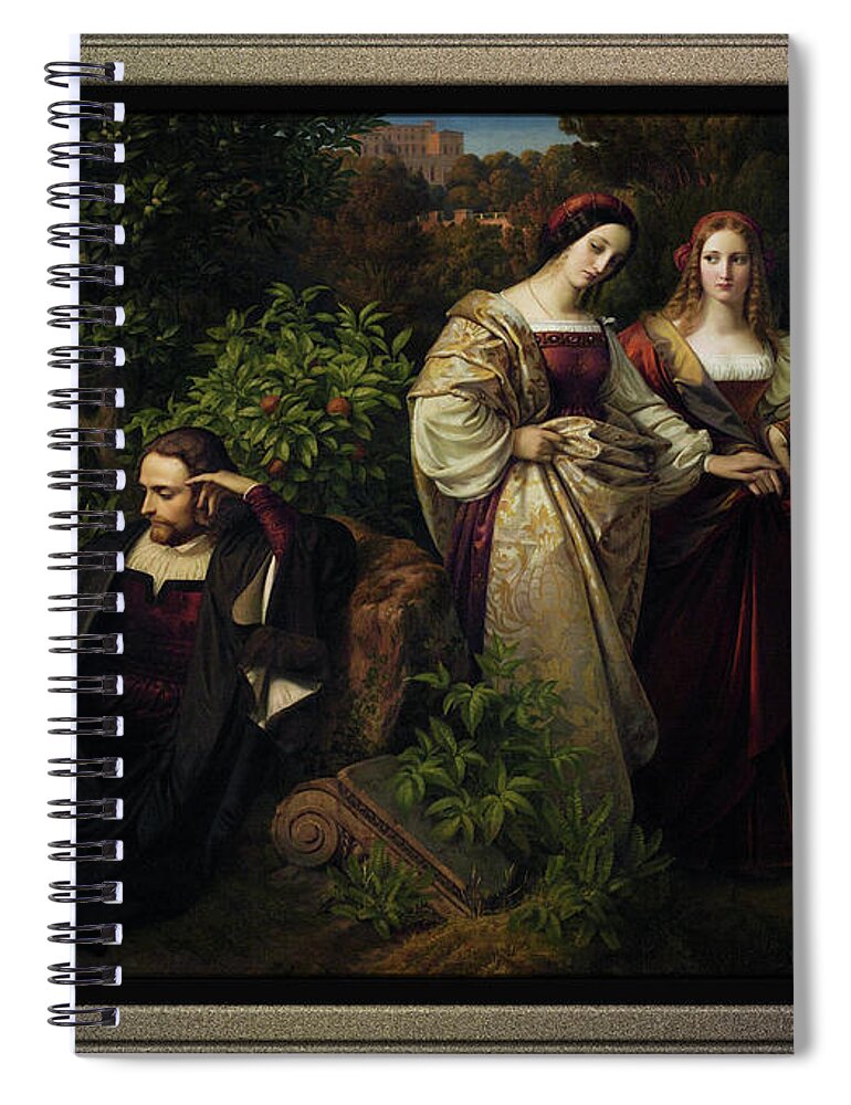 Torquato Tasso Spiral Notebook featuring the painting Torquato Tasso and the Two Leonores by Karl Ferdinand Sohn by Rolando Burbon