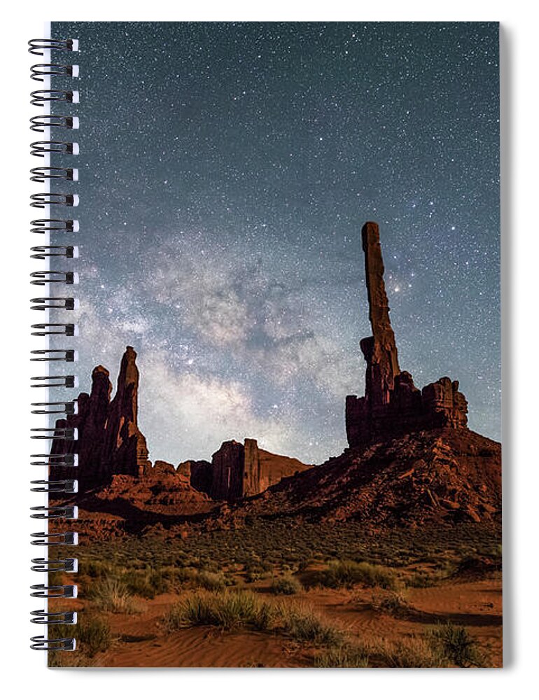 Monument Valley Tribal Park Spiral Notebook featuring the photograph Totem Pole, Yei Bi Che and Milky Way by Dan Norris