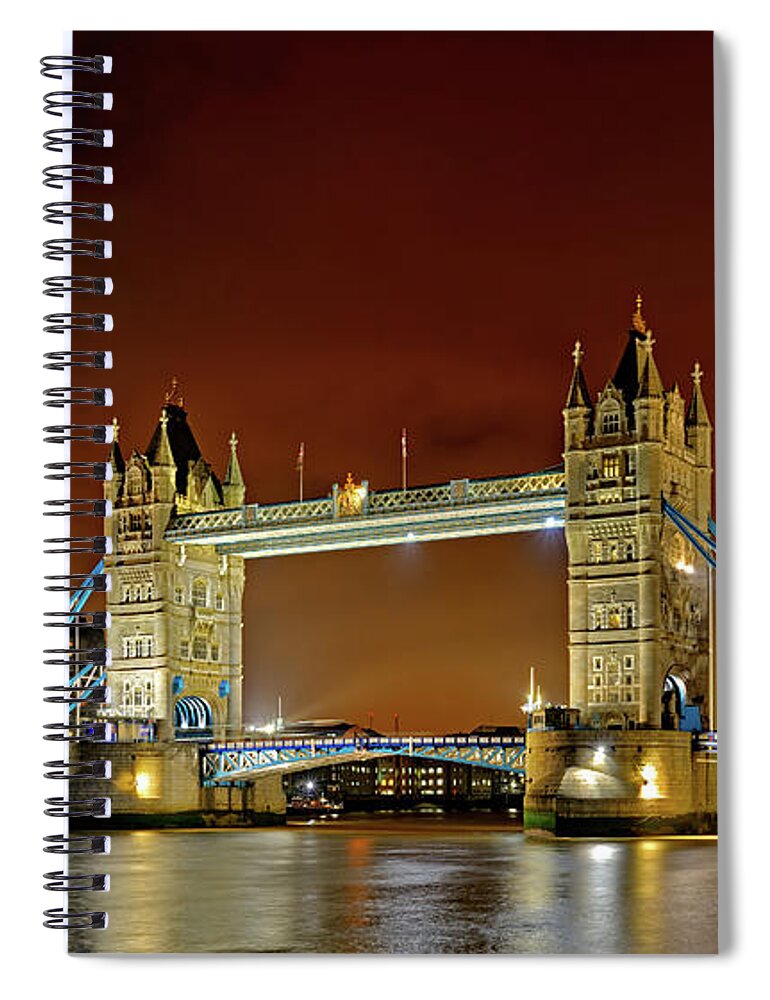 English Culture Spiral Notebook featuring the photograph Tower Bridge, London, At Night by Wilfred Y Wong