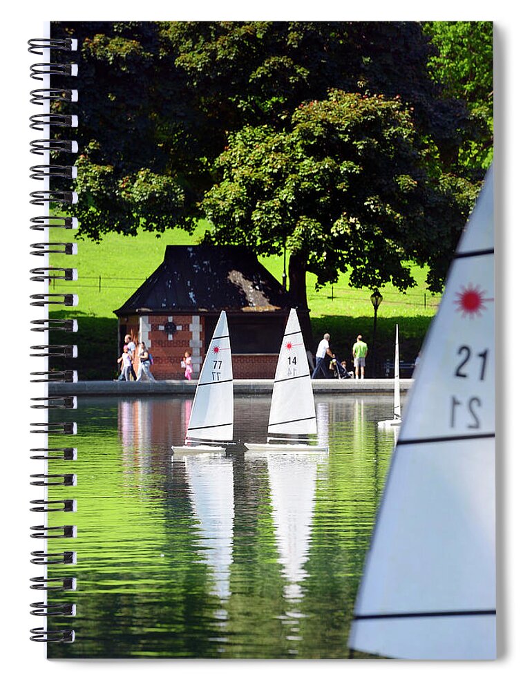Estock Spiral Notebook featuring the digital art Toy Sail Boats In Central Park, Nyc by Francesco Carovillano