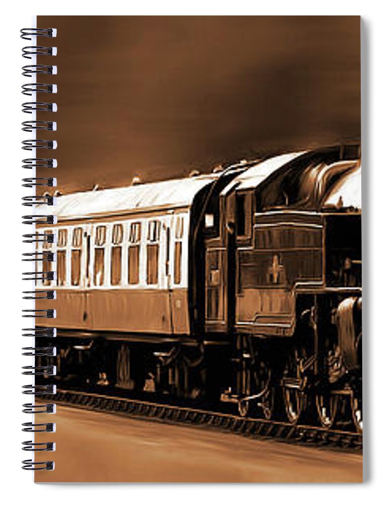 Train Spiral Notebook featuring the painting Train art in sepia by Gull G