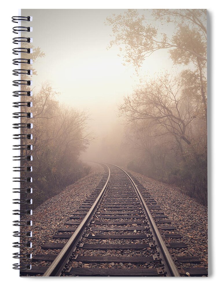 Tranquility Spiral Notebook featuring the photograph Train Tracks And Fog by Image By Jamie Betts Photo