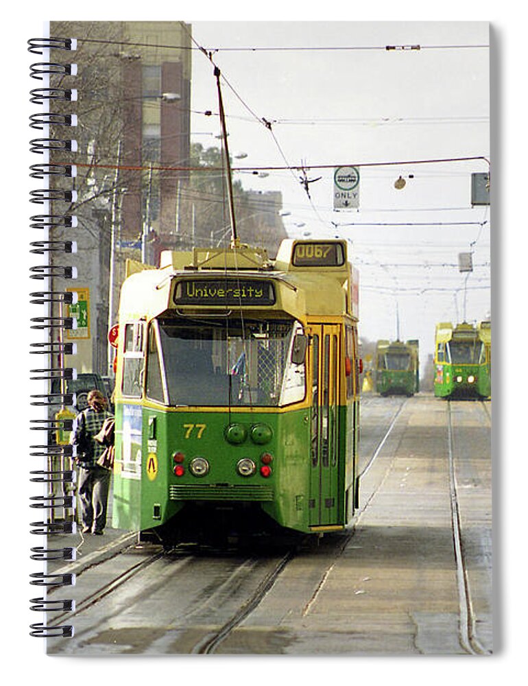 Trams Spiral Notebook featuring the photograph Trams, Melbourne, Circa 1998 by Jerry Griffin