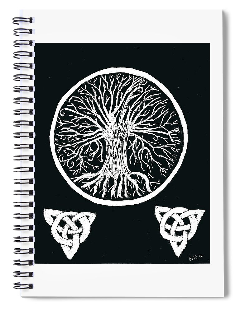 Gaelic Spiral Notebook featuring the drawing Tree of Life by Branwen Drew