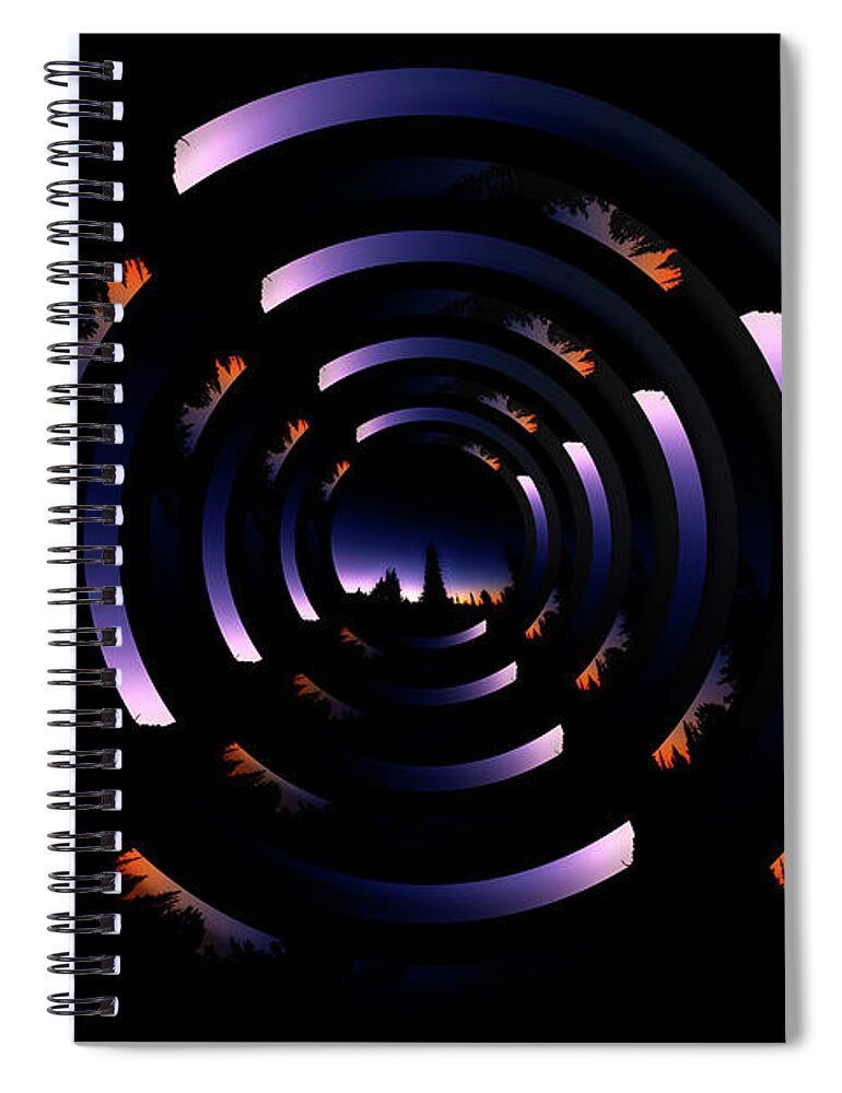 Tree Spiral Notebook featuring the digital art Tree Silhouette Sunrise Circles by Pelo Blanco Photo
