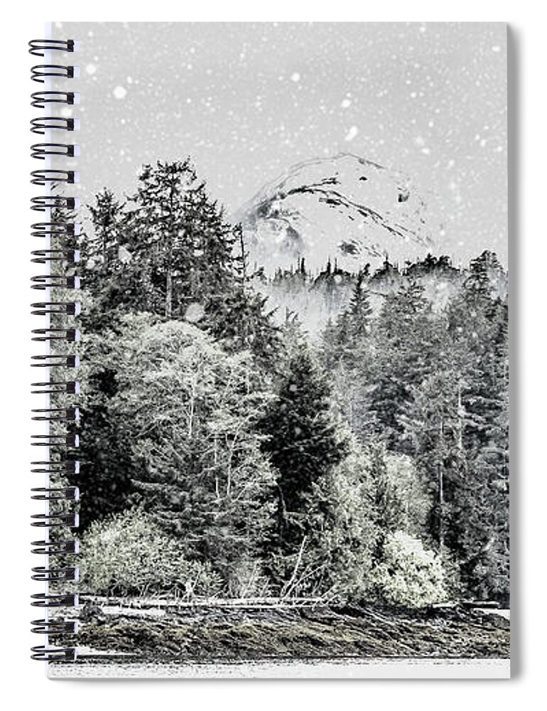 Alaska Spiral Notebook featuring the photograph Trees on Shore of Alaska Snow by Darryl Brooks