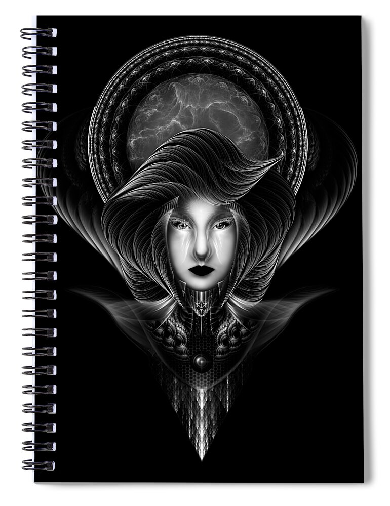 Fractal Spiral Notebook featuring the digital art Trilia Red Nebula Portrait BLKGS by Rolando Burbon