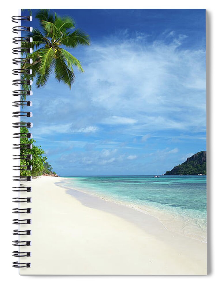 Scenics Spiral Notebook featuring the photograph Tropical Island Beach Scene With Palm by Peskymonkey