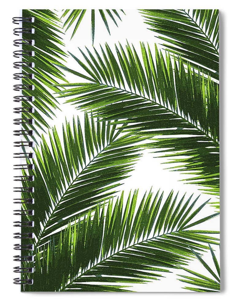 Tropical Palm Leaf Spiral Notebook featuring the mixed media Tropical Palm Leaf Pattern 1 - Tropical Wall Art - Summer Vibes - Modern, Minimal - Green by Studio Grafiikka