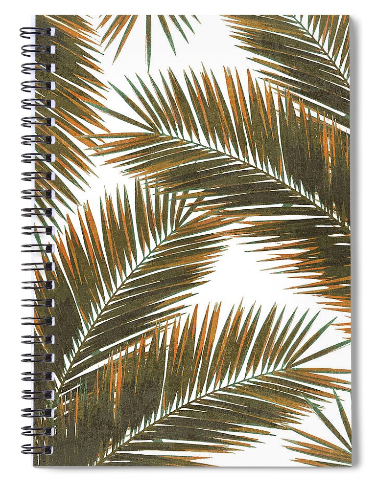 Tropical Palm Leaf Spiral Notebook featuring the mixed media Tropical Palm Leaf Pattern 6 - Tropical Wall Art - Summer Vibes - Modern, Minimal - Brown, Copper by Studio Grafiikka