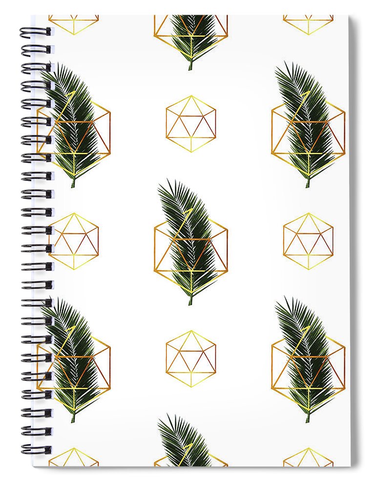 Tropical Palm Leaf Spiral Notebook featuring the mixed media Tropical Palm Leaf Pattern - Gold Geometric Pattern 1 - Tropical Wall Art - Palm Leaf and Gold by Studio Grafiikka