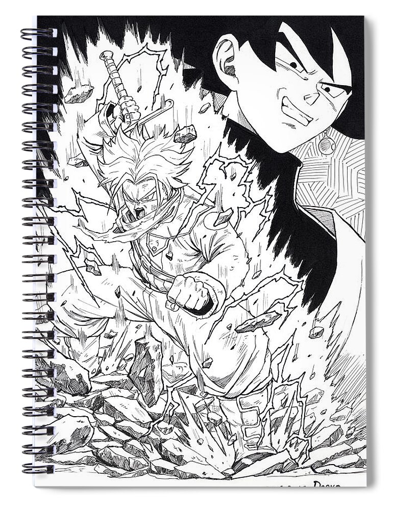 Dragon Ball Z Spiral Notebook featuring the drawing Trunks vs Goku Black by Darko B