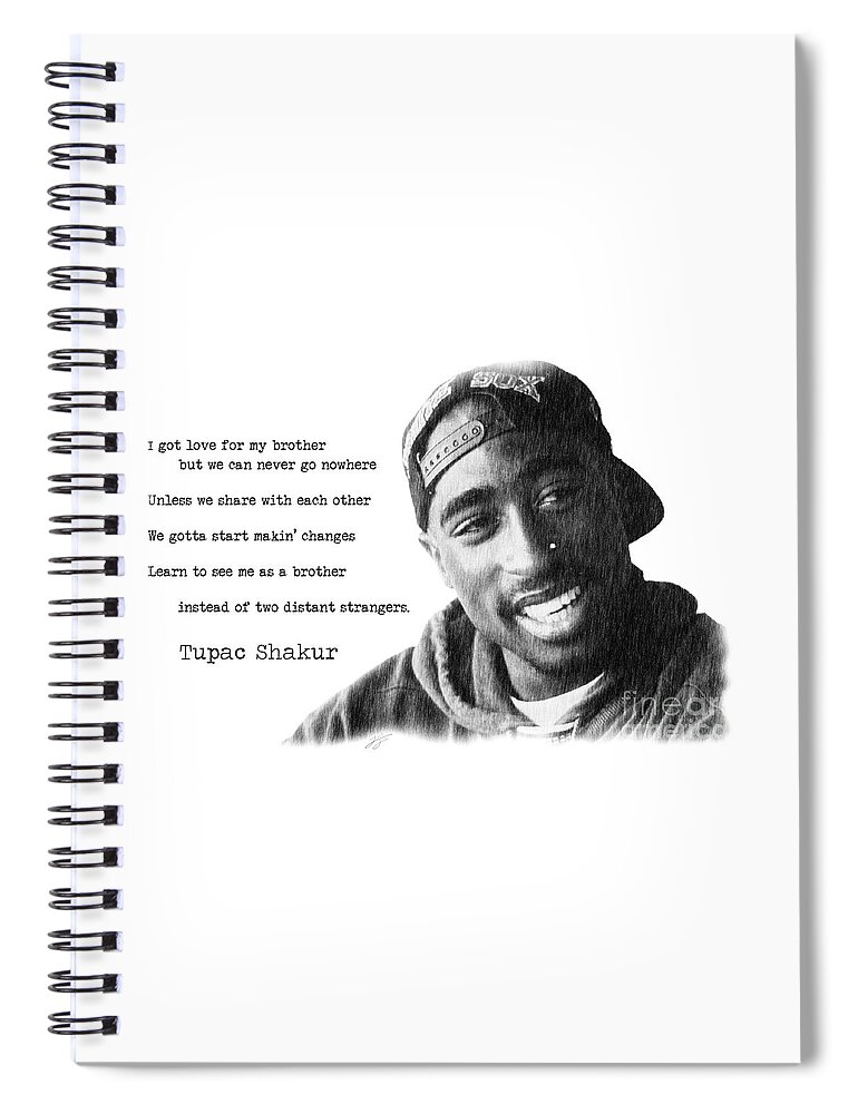 2pac Spiral Notebook featuring the drawing Tupac by Jonas Luis