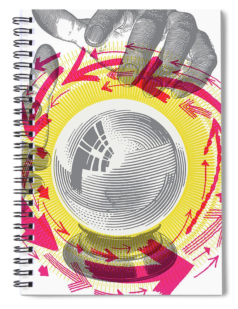 Arrow Spiral Notebook featuring the drawing Turning a Crystal Ball by CSA Images