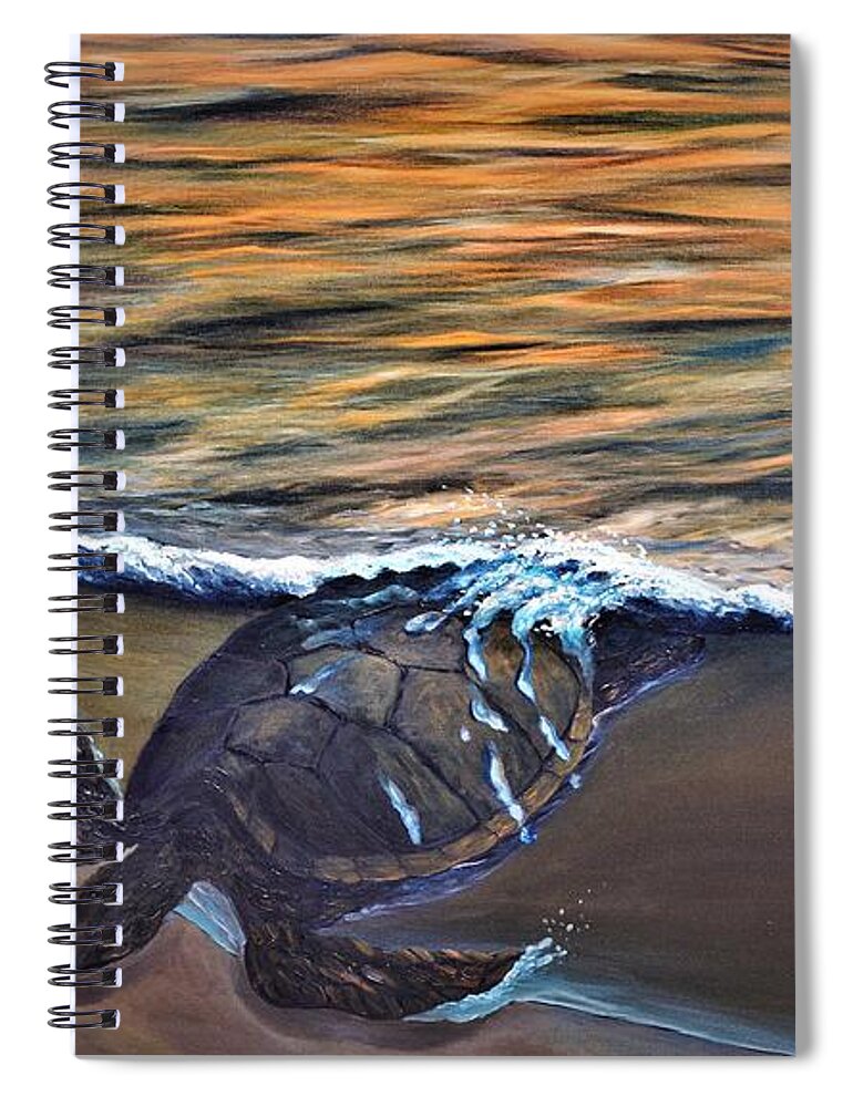 Sea Spiral Notebook featuring the painting Turtle Coming Ashore by Torrence Ramsundar