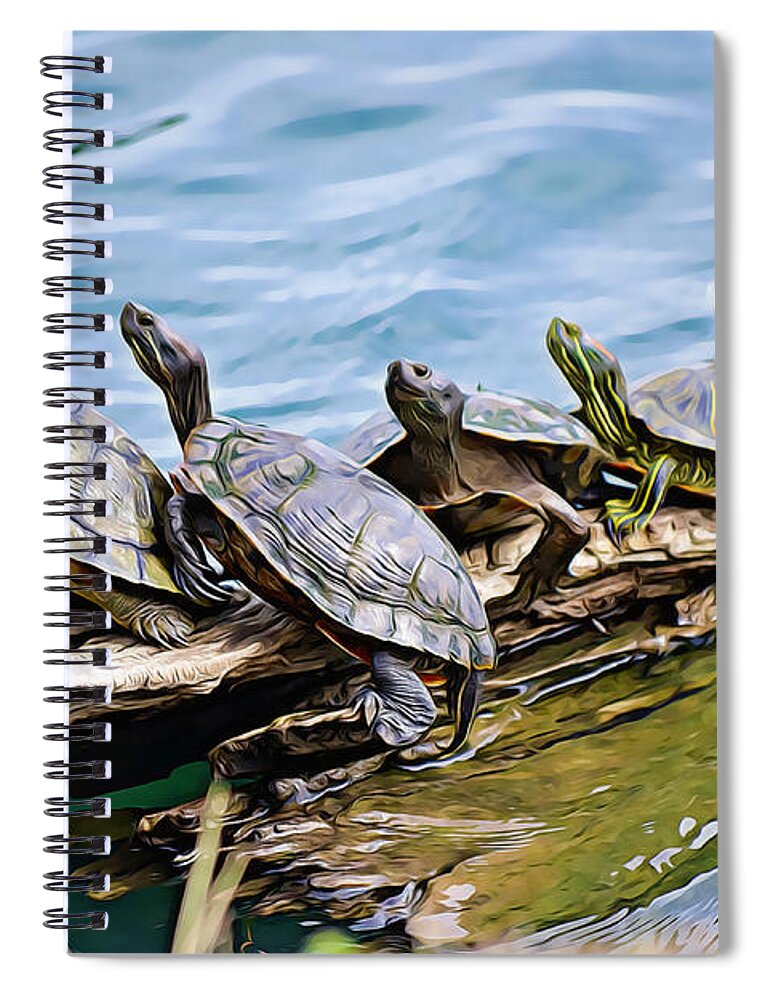 Turtle Spiral Notebook featuring the photograph Turtles Sharing the Log by Gaby Ethington