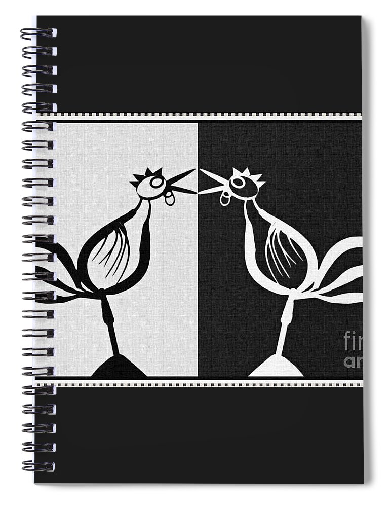Cockerel Spiral Notebook featuring the digital art Two Crowing Roosters 3 by Sarah Loft