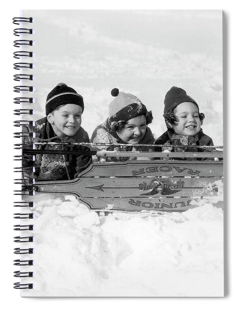 Child Spiral Notebook featuring the photograph Two Girls And One Boy Lying On Belly In by H. Armstrong Roberts