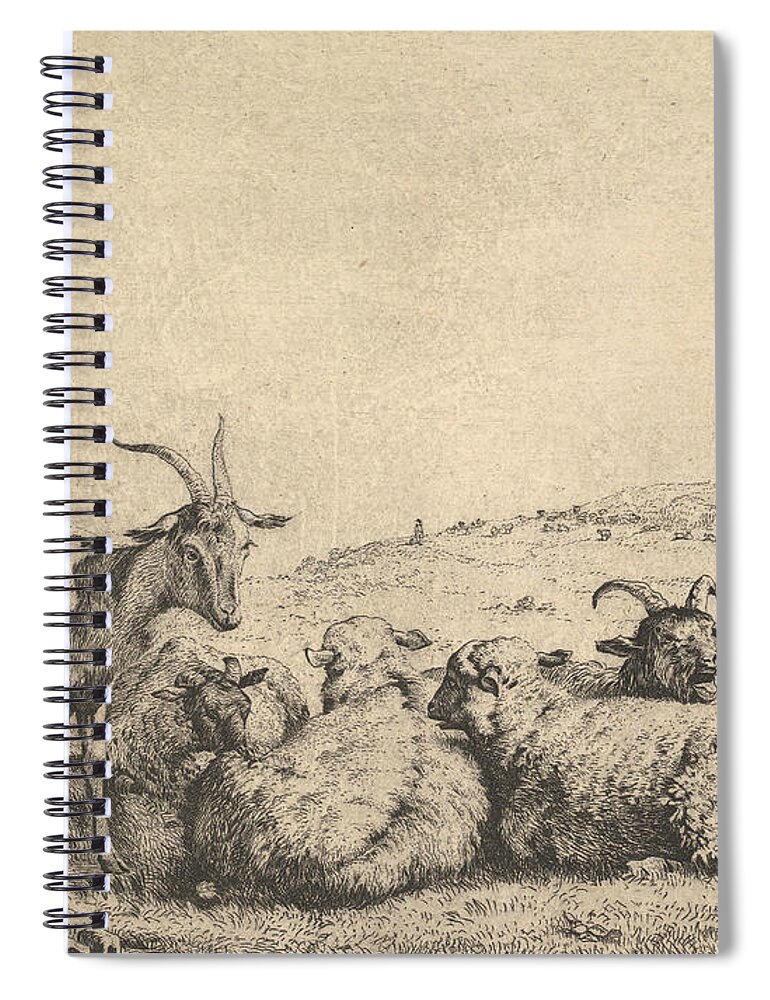 17th Century Art Spiral Notebook featuring the relief Two Goats and Three Sheep by Karel Dujardin
