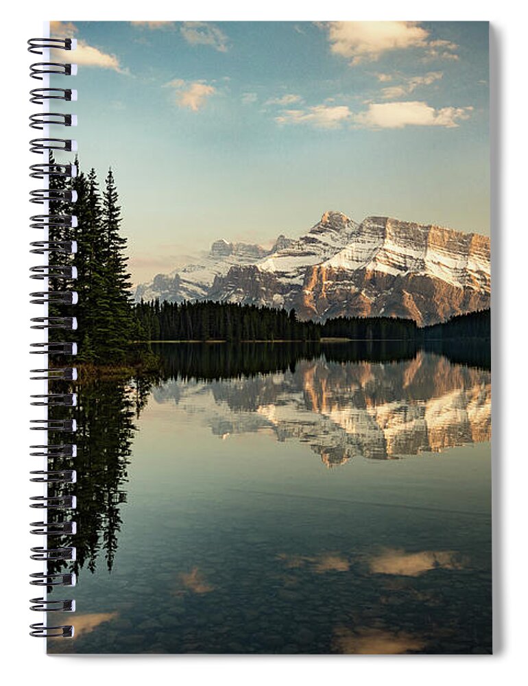 Alberta Spiral Notebook featuring the photograph Two Jack Lake and Mount Rundle by Peter OReilly