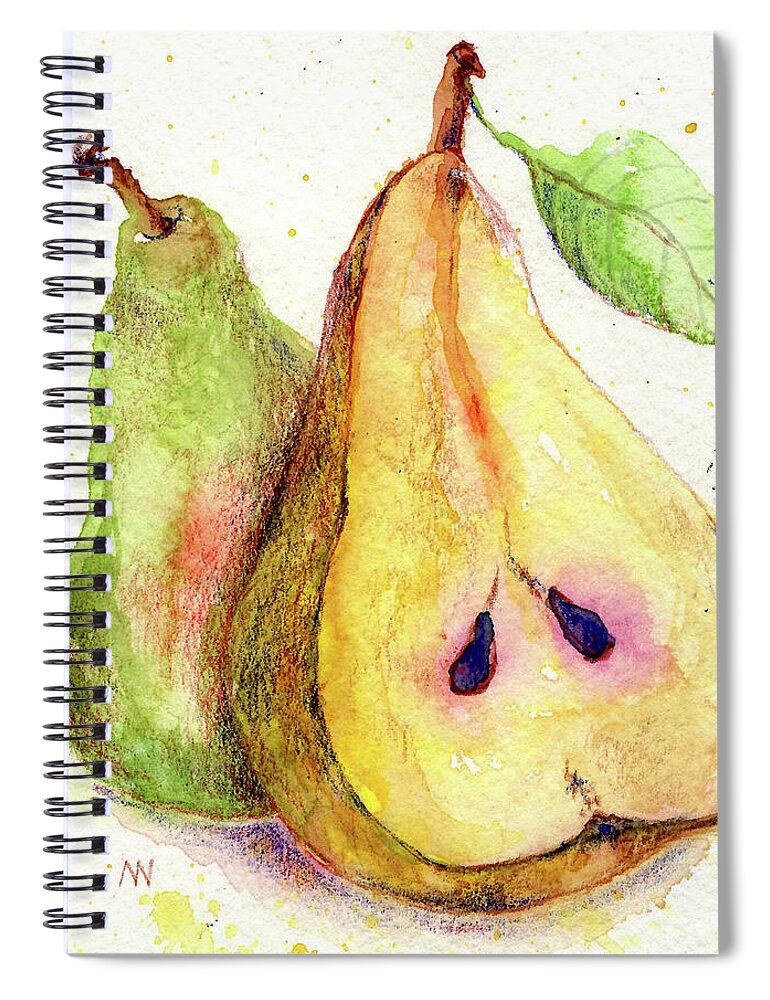 Pears Spiral Notebook featuring the painting Two Pears by AnneMarie Welsh