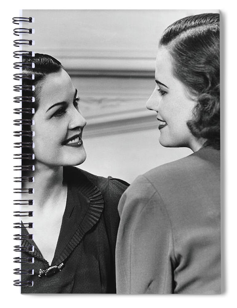 People Spiral Notebook featuring the photograph Two Women Conversing In Living Room, B&w by George Marks