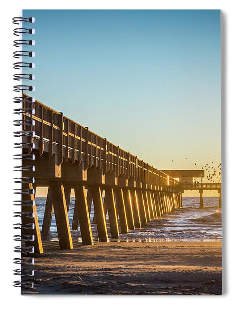 Savannah Spiral Notebook featuring the photograph Tybee Beach Pier Sunrise by Framing Places