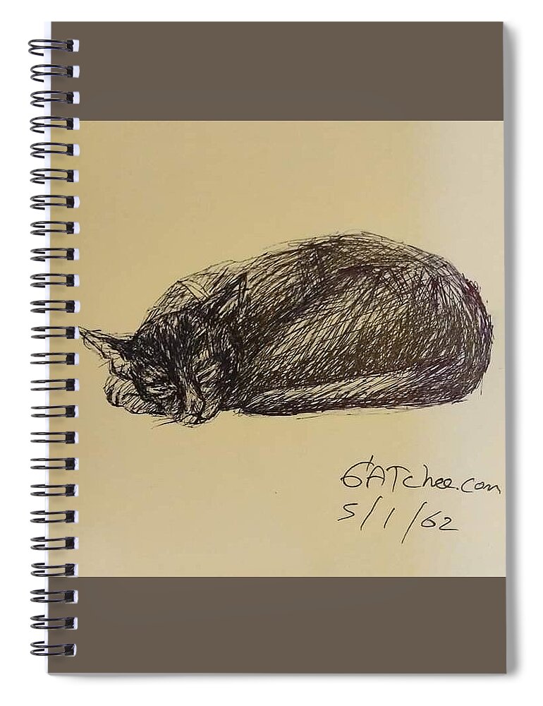 Cat Spiral Notebook featuring the drawing Under the moonlight by Sukalya Chearanantana